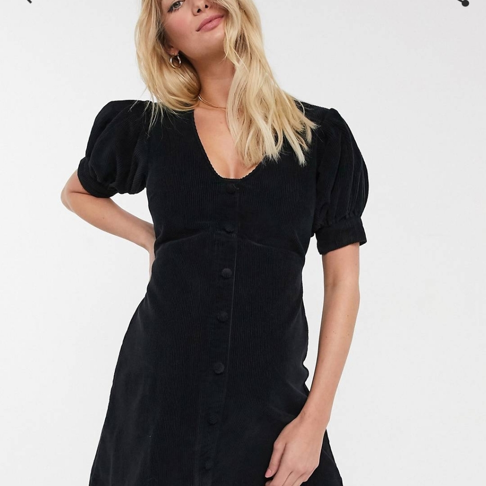 Black corduroy button down dress